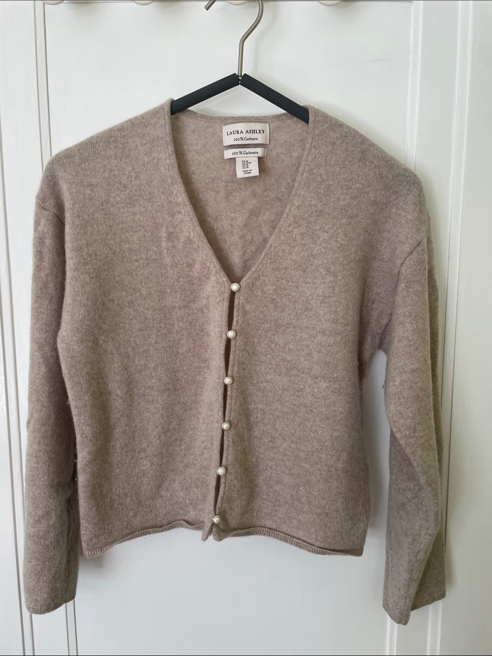 Laura Ashley Taupe Pearl-Button V-Neck Cardigan